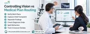 Six-step workflow for vision vs medical plan routing in optometry billing" after this tline ?